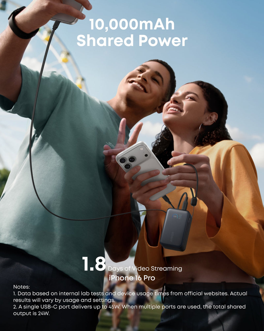Anker Nano Power Bank (10K, 45W, Built-In Retractable USB-C Cable) | Customizable