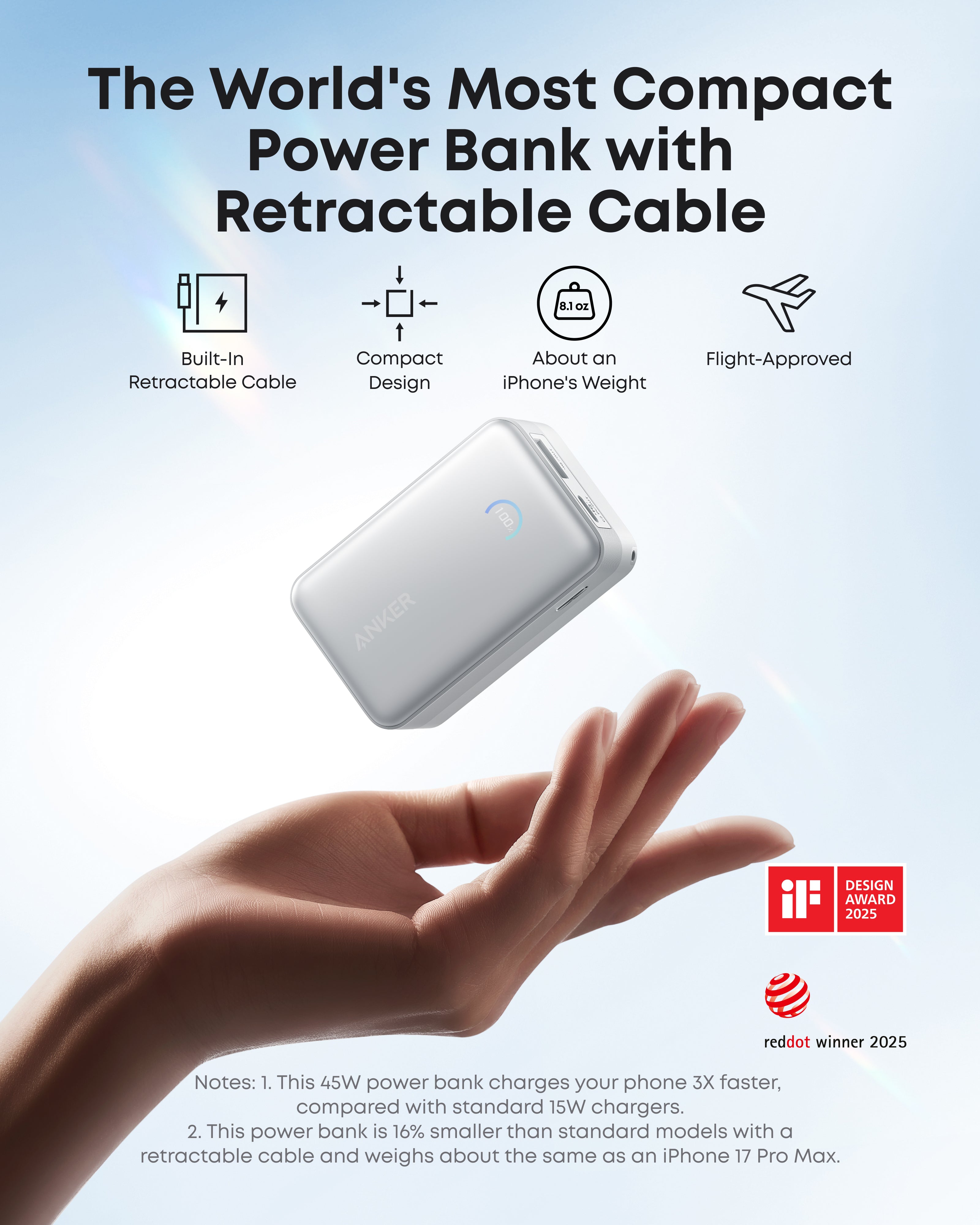 Anker Nano Power Bank (10K, 45W, Built-In Retractable USB-C Cable) | Customizable