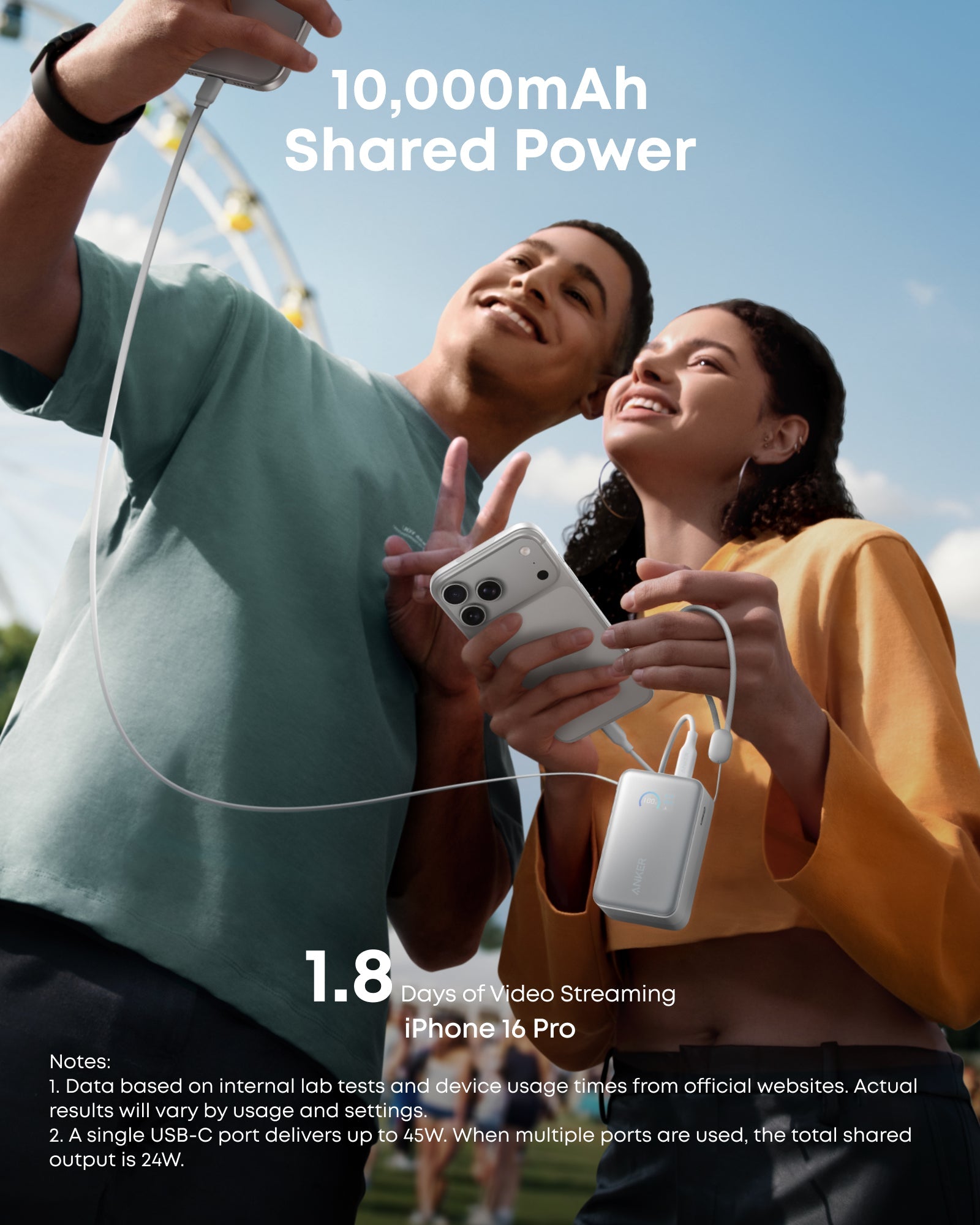 Anker Nano Power Bank (10K, 45W, Built-In Retractable USB-C Cable) | Customizable