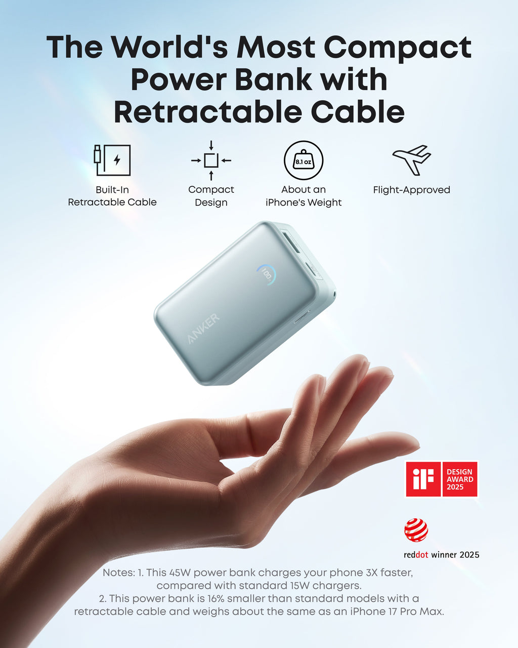 Anker Nano Power Bank (10K, 45W, Built-In Retractable USB-C Cable) | Customizable