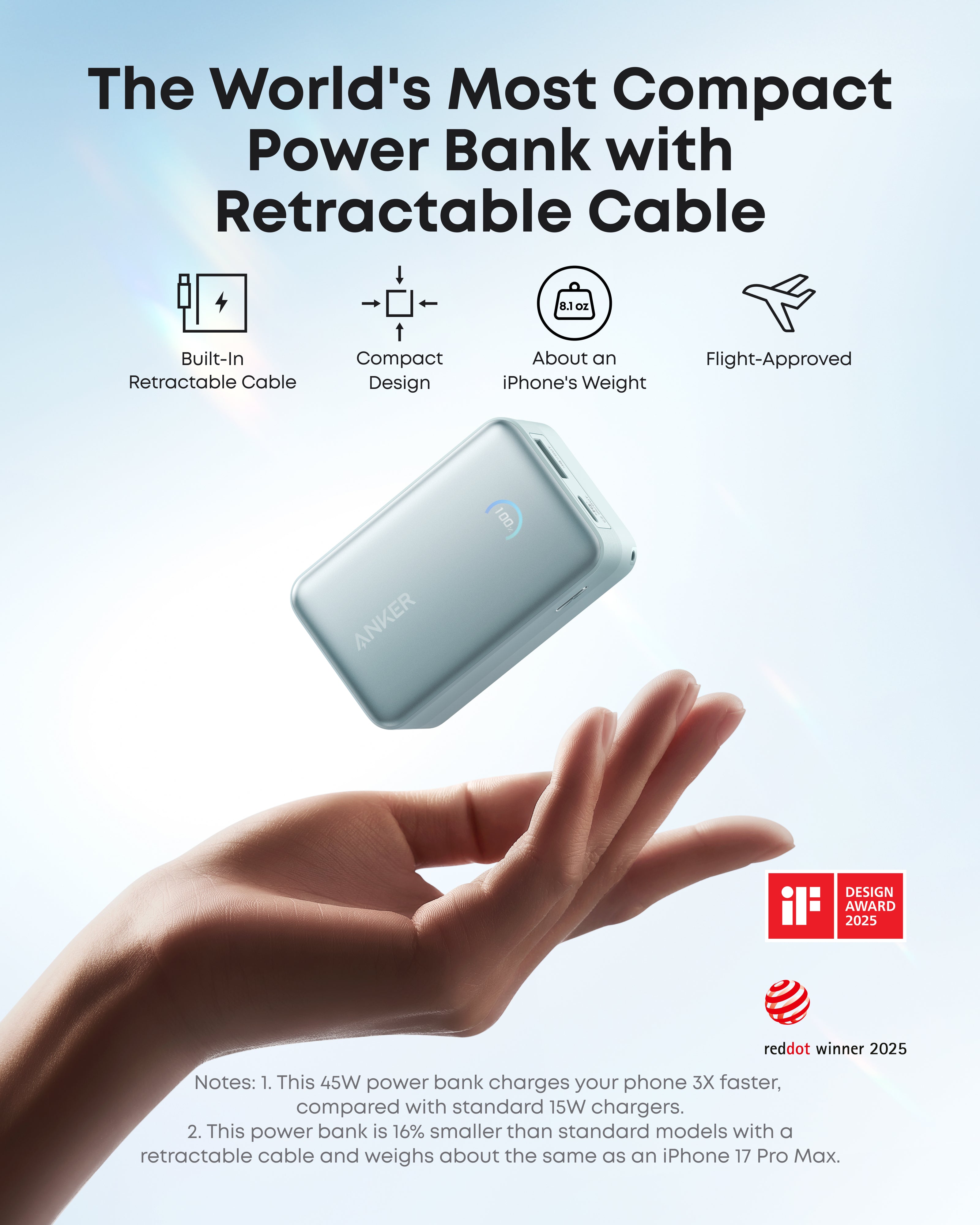 Anker Nano Power Bank (10K, 45W, Built-In Retractable USB-C Cable) | Customizable