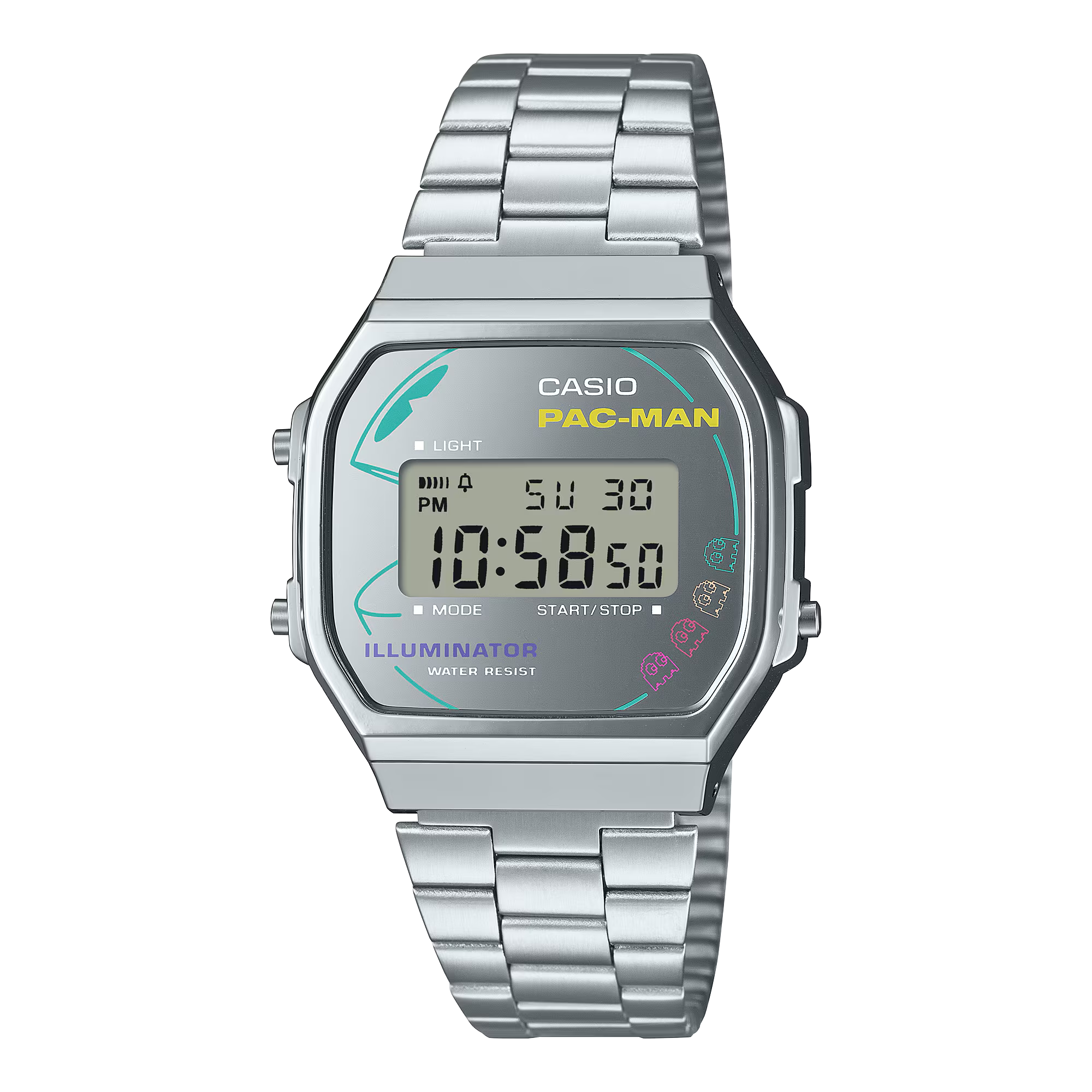 Casio Unisex Digital Watch 36mm Vintage PAC-MAN Silver