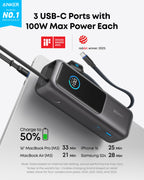 Anker Laptop Power Bank (25K, 165W, Built-In and Retractable Cables) and Anker USB-C to USB-C Cable (6 ft, 240W, Upcycled-Braided)