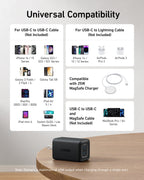 Anker <b>523</b> Charger (Nano 3, 47W) and New Nylon USB-C to USB-C 100W Cable (10 ft)