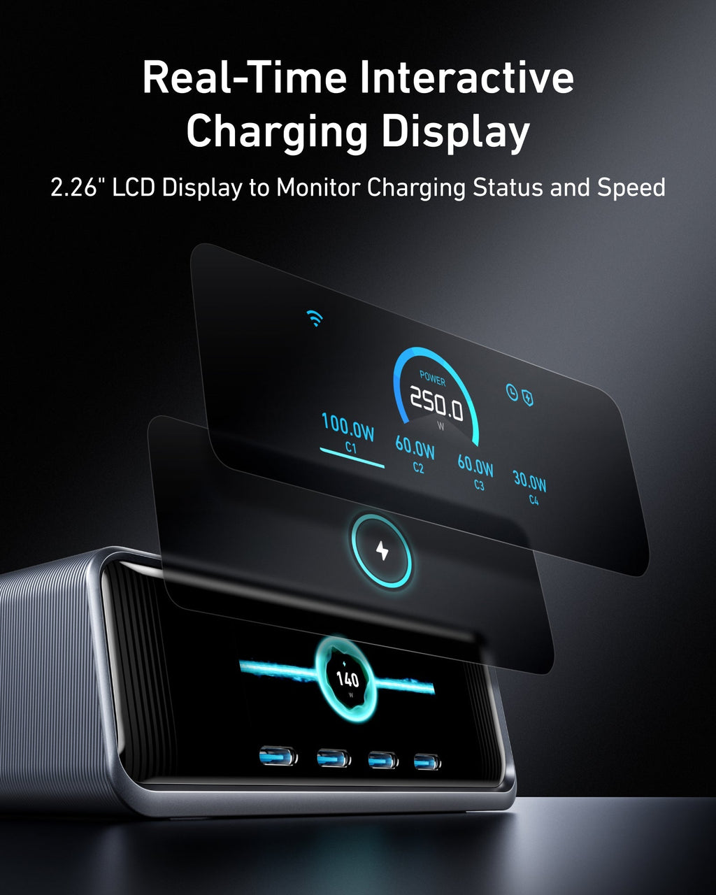 Anker Prime Charger (250W, 6 Ports, GaNPrime) with USB-C to USB-C Cable (240W)