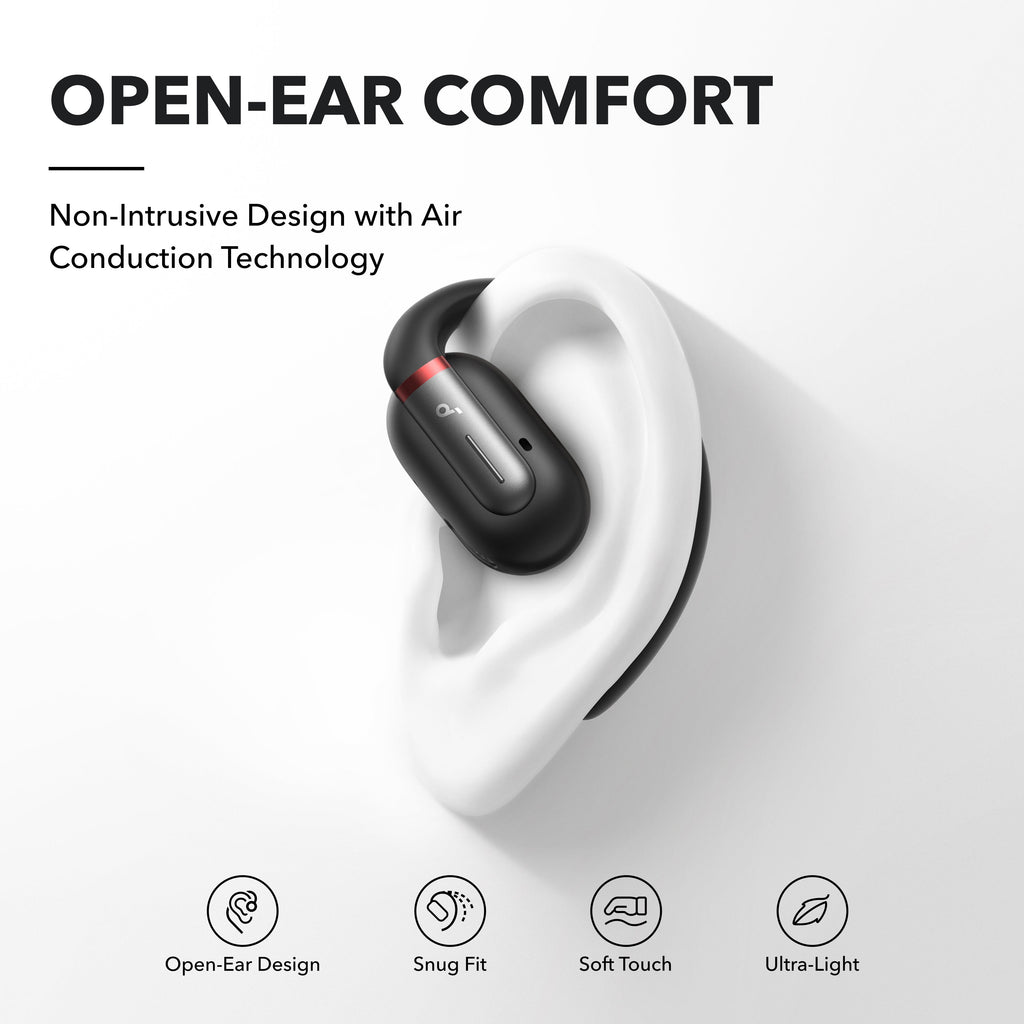 Soundcore by Anker V30i Open-Ear Headphones, Ultra-Comfort, Lightweight Design, Snug Fit, Ergonomic Ear Hooks, Robust Bass, 36H Playtime, Bluetooth 5.3, App Control, Clear Calls, Wireless Earbuds -TTS