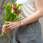 Mondaine Ladies Watch Classic White Modern Yellow