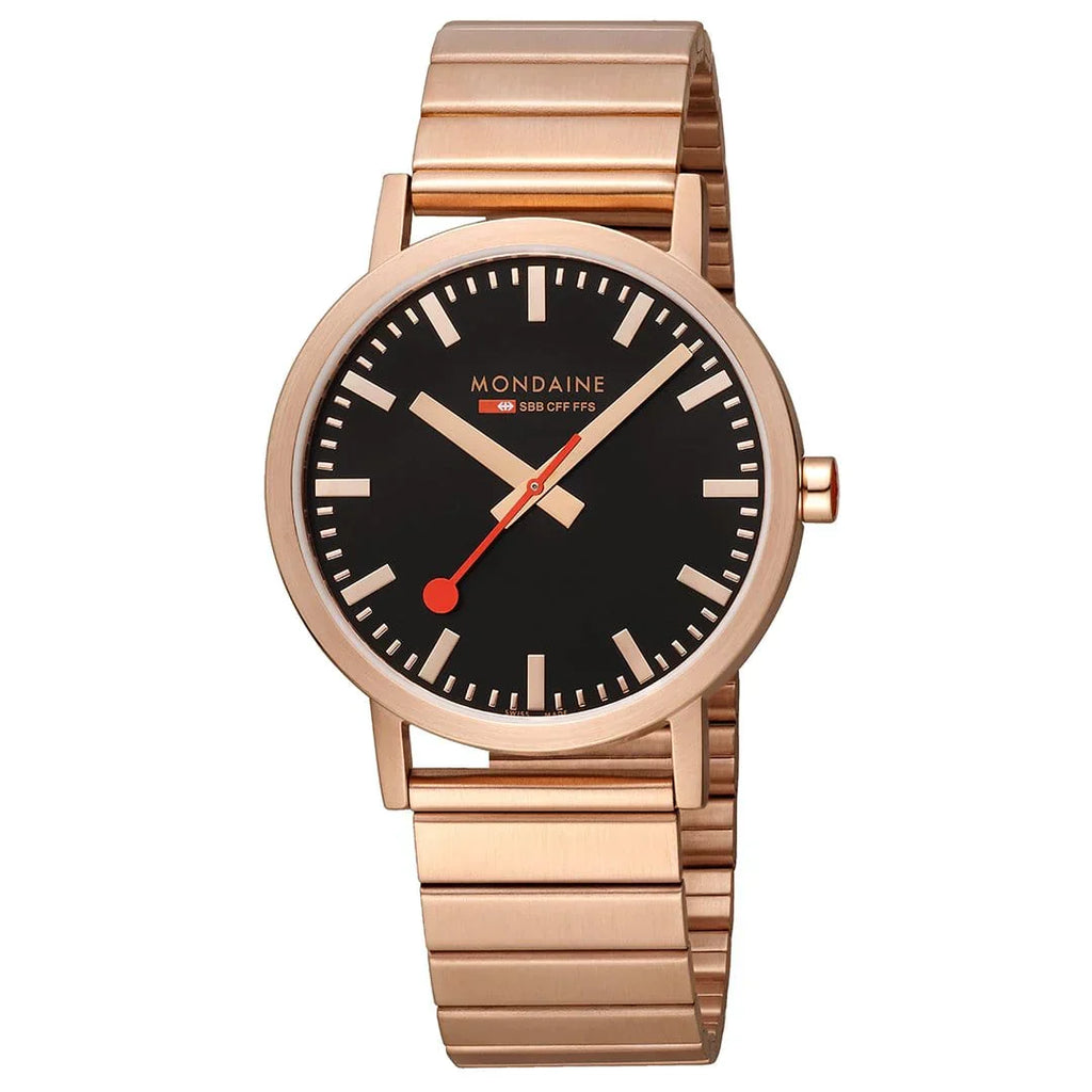 Mondaine Watch Classic Black Rose Gold
