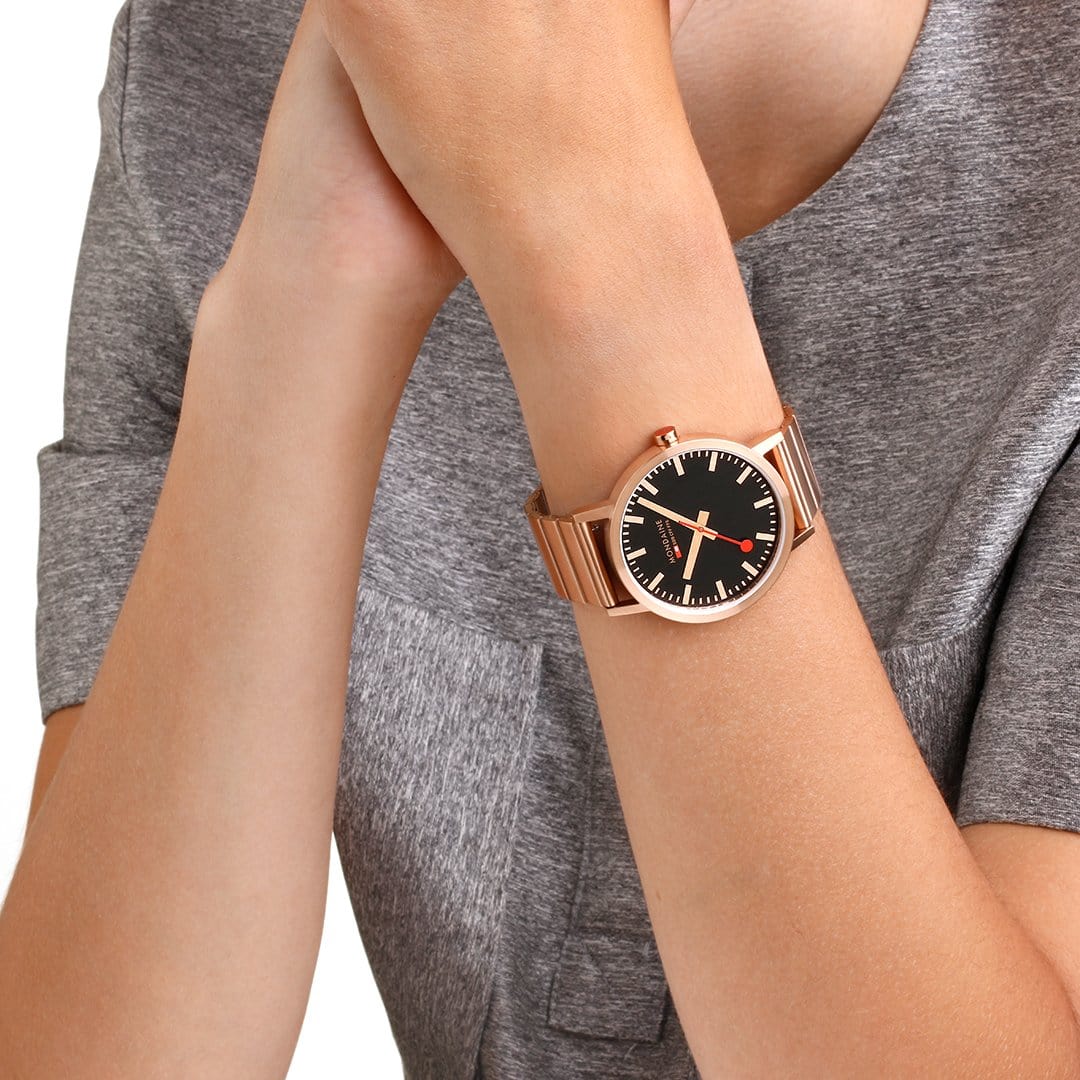 Mondaine Watch Classic Black Rose Gold