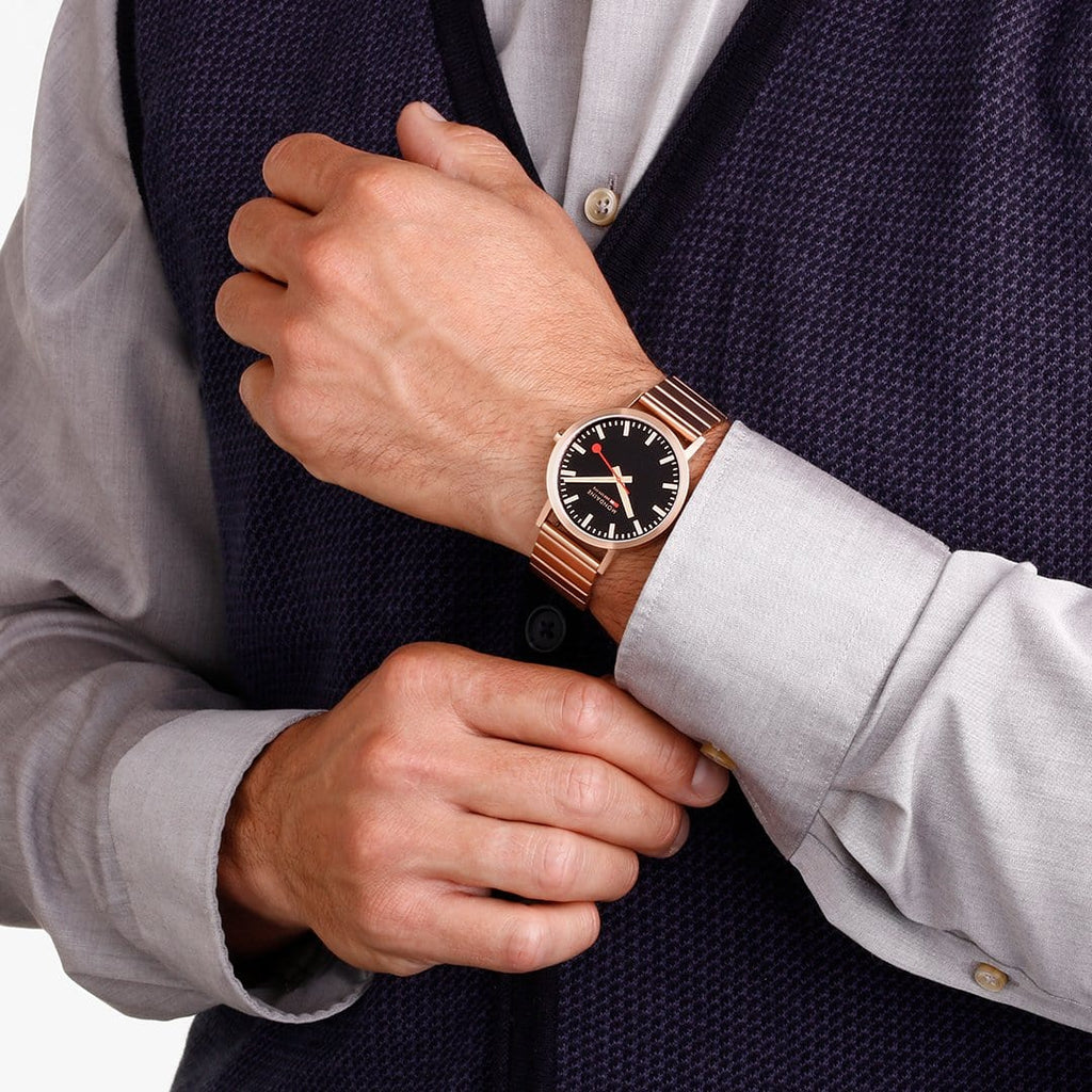 Mondaine Watch Classic Black Rose Gold