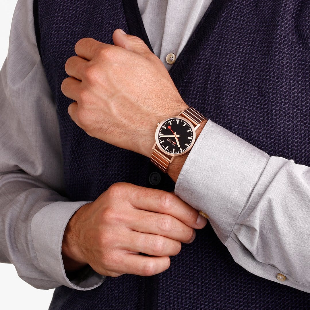 Mondaine Watch Classic Black Rose Gold