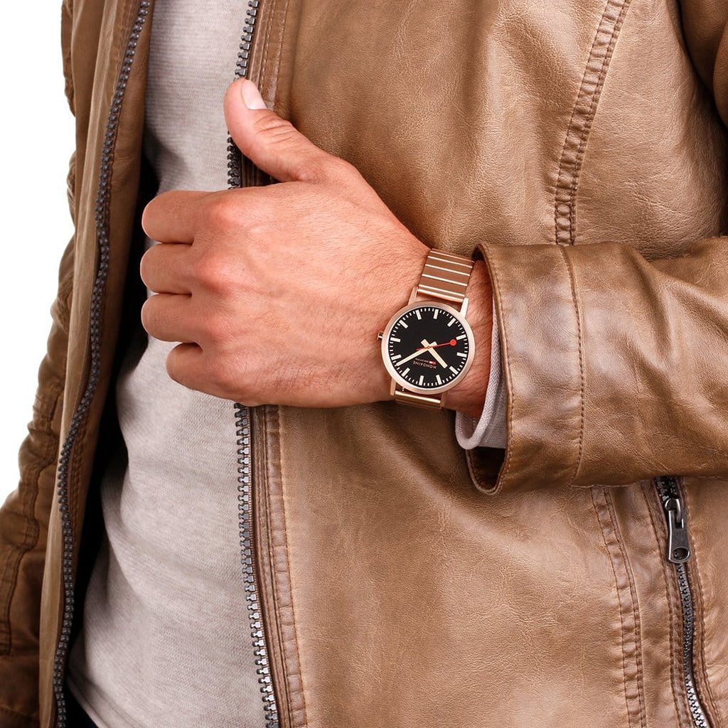 Mondaine Watch Classic Black Rose Gold