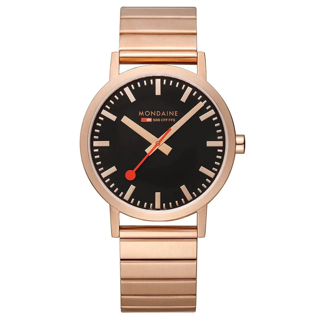 Mondaine Watch Classic Black Rose Gold