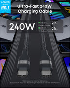 Anker Nano Charger (45W, Smart Display, 180° Foldable) and USB-C to USB-C Cable
