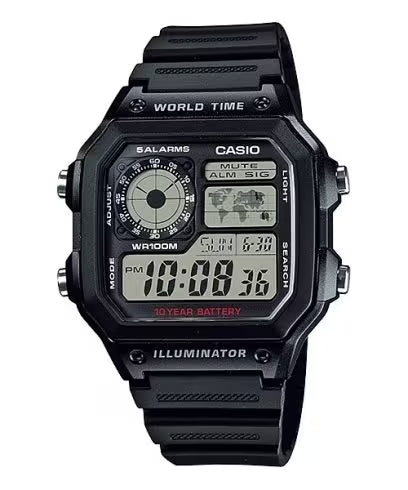 Casio Watch Digital World Time Illuminator Black