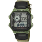 Casio Watch Digital World Time Illuminator Green Nato