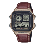 Casio Men's Digital Watch 42mm World Time Illuminator Brown