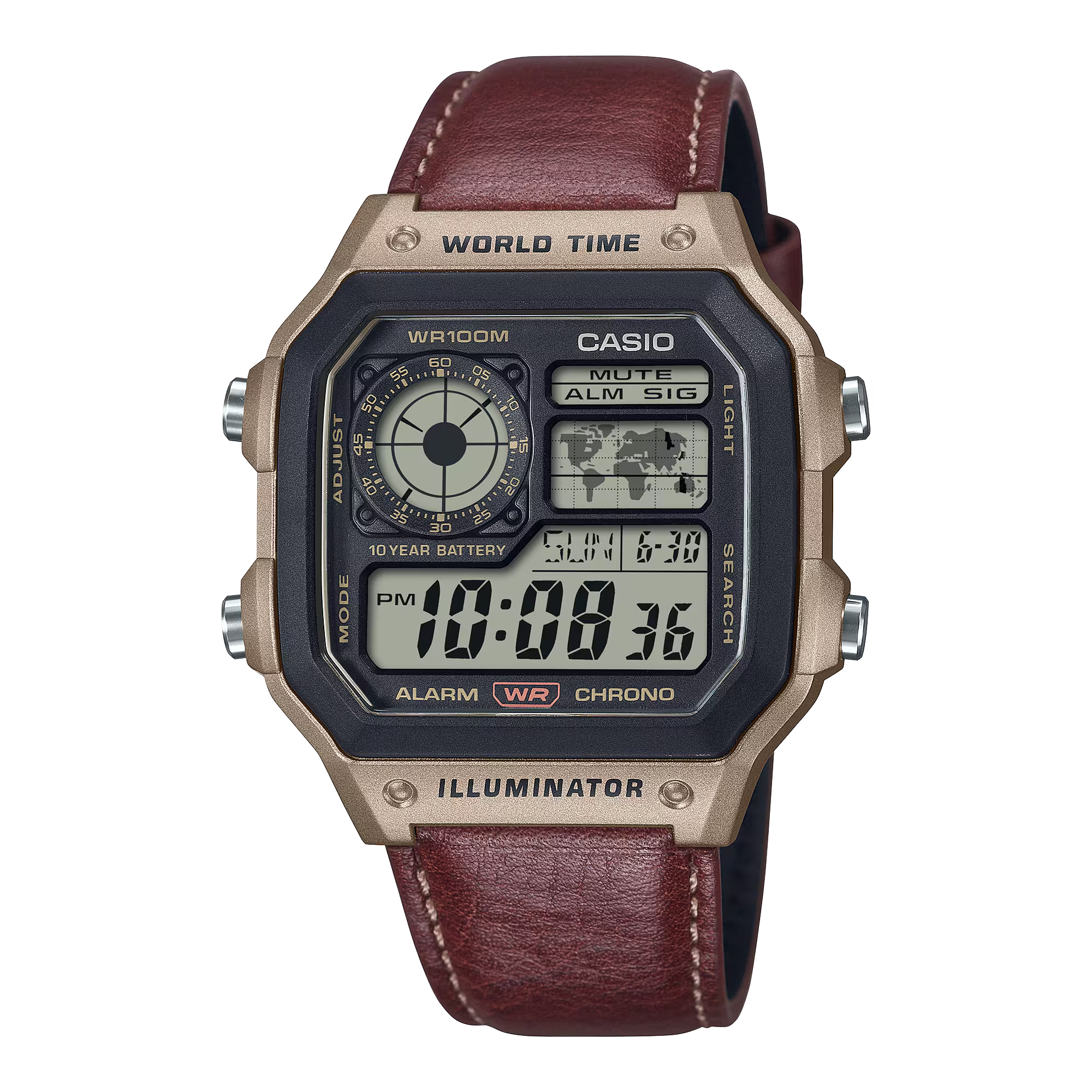 Casio Men's Digital Watch 42mm World Time Illuminator Brown