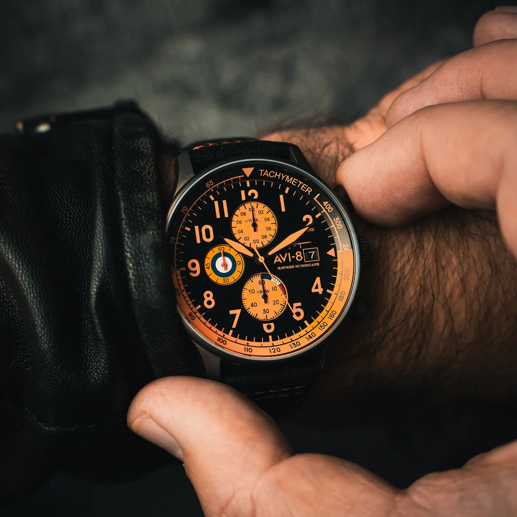 AVI-8 Hawker Hurricane Chronograph Black Dial Gun Case Watch