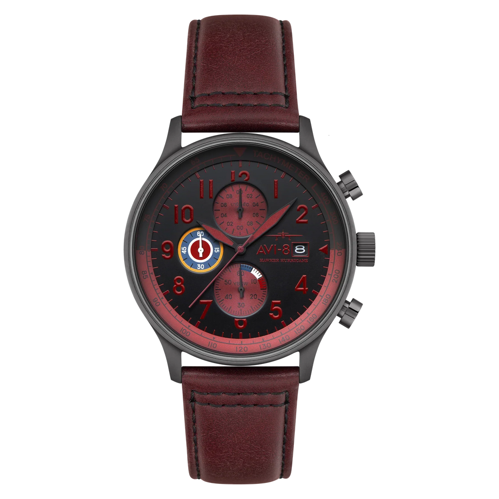 AVI-8 Hawker Hurricane Chronograph Black Dial Red Strap Watch