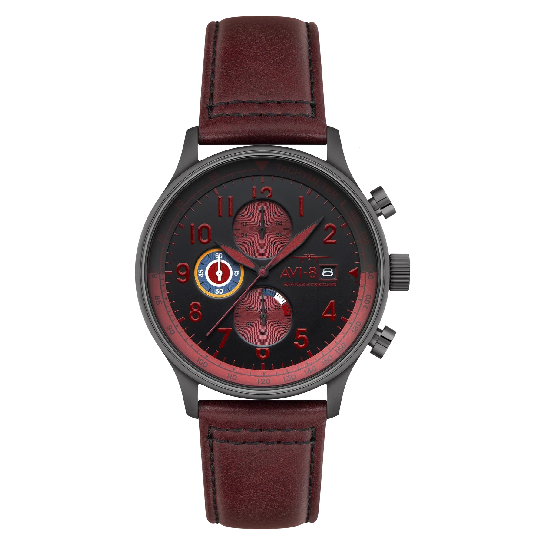 AVI-8 Hawker Hurricane Chronograph Black Dial Red Strap Watch