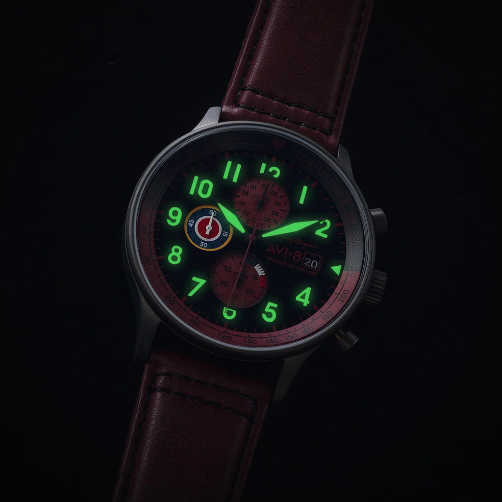 AVI-8 Hawker Hurricane Chronograph Black Dial Red Strap Watch
