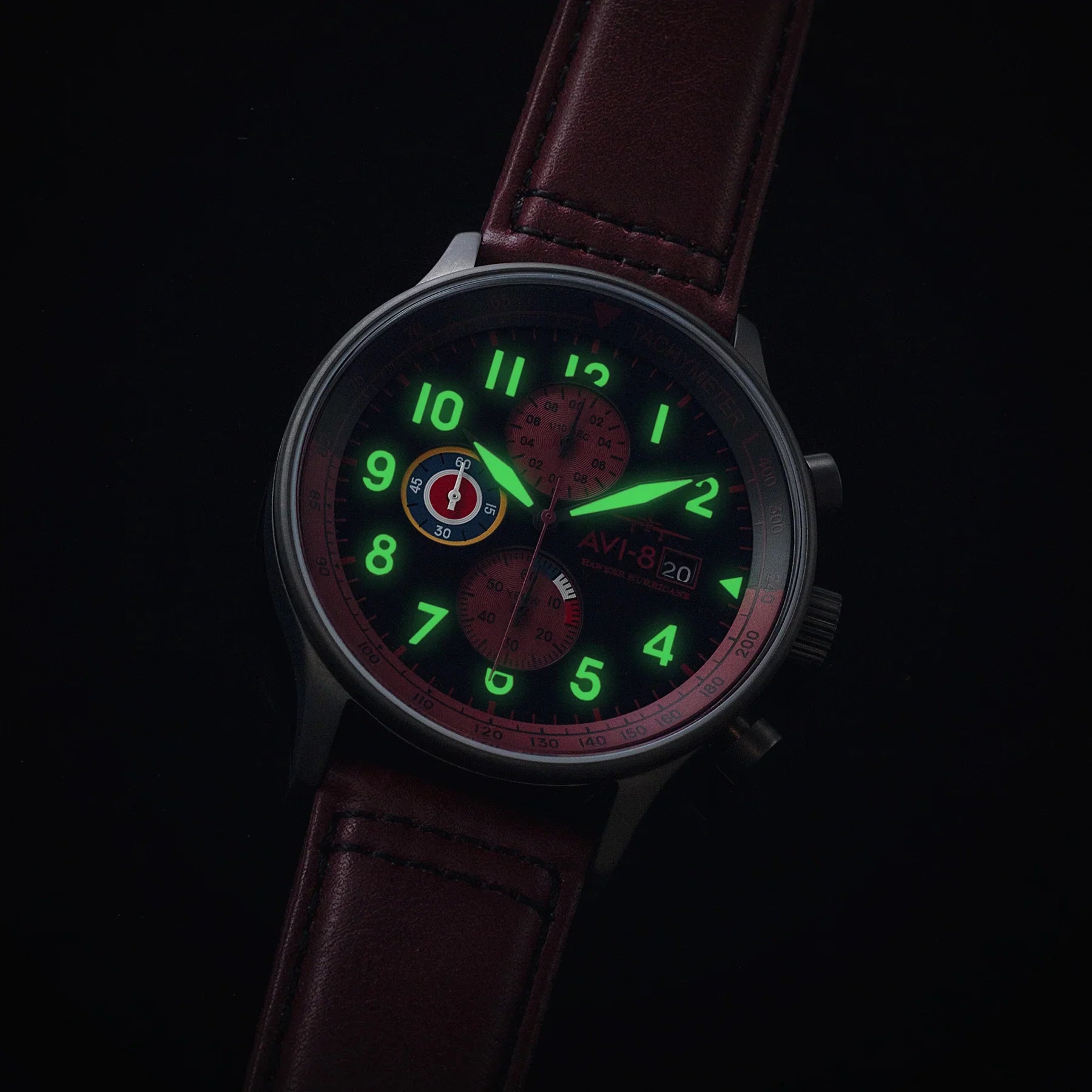 AVI-8 Hawker Hurricane Chronograph Black Dial Red Strap Watch