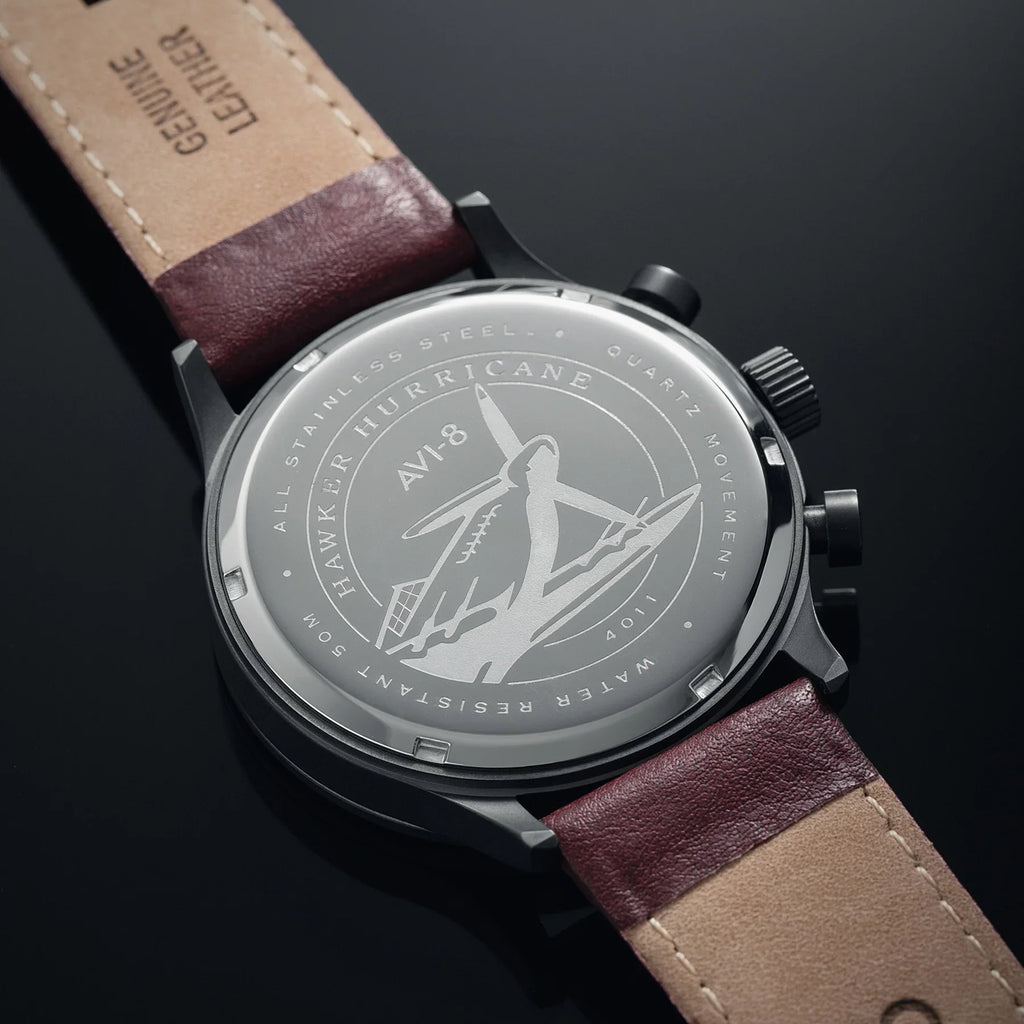 AVI-8 Hawker Hurricane Chronograph Black Dial Red Strap Watch