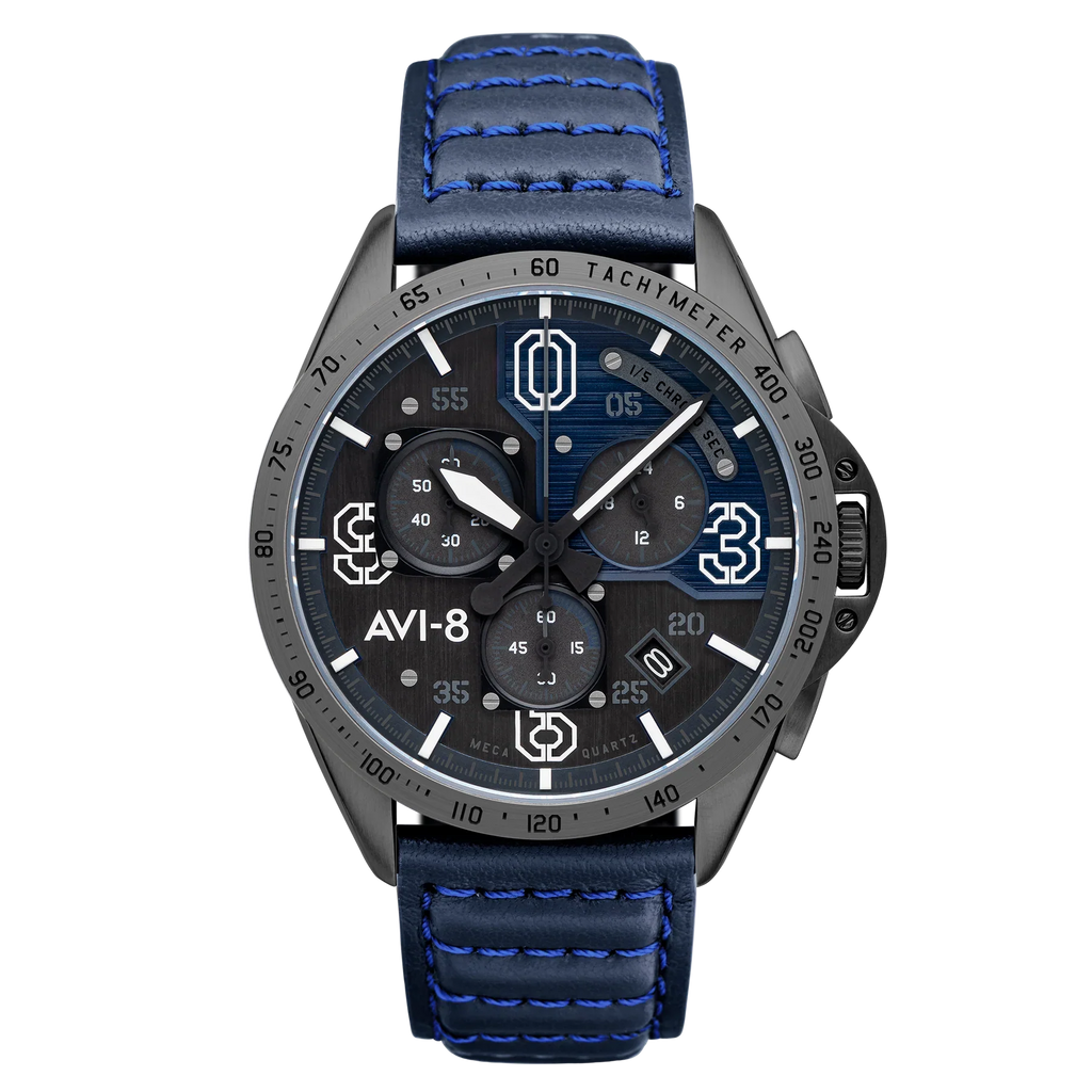 AVI-8 P-51 Mustang Blakeslee Chronograph Blue Dial Leather Watch