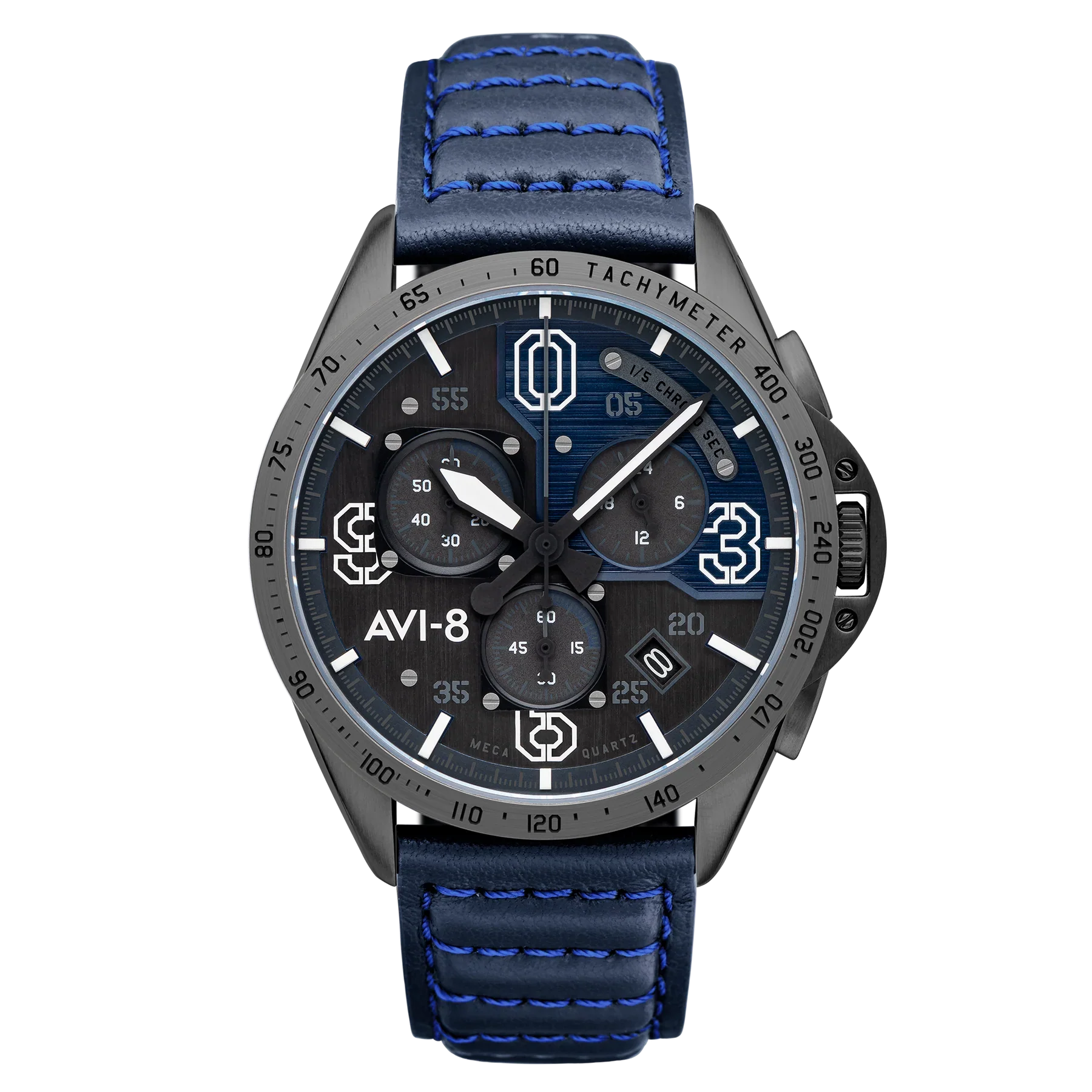 AVI-8 P-51 Mustang Blakeslee Chronograph Blue Dial Leather Watch