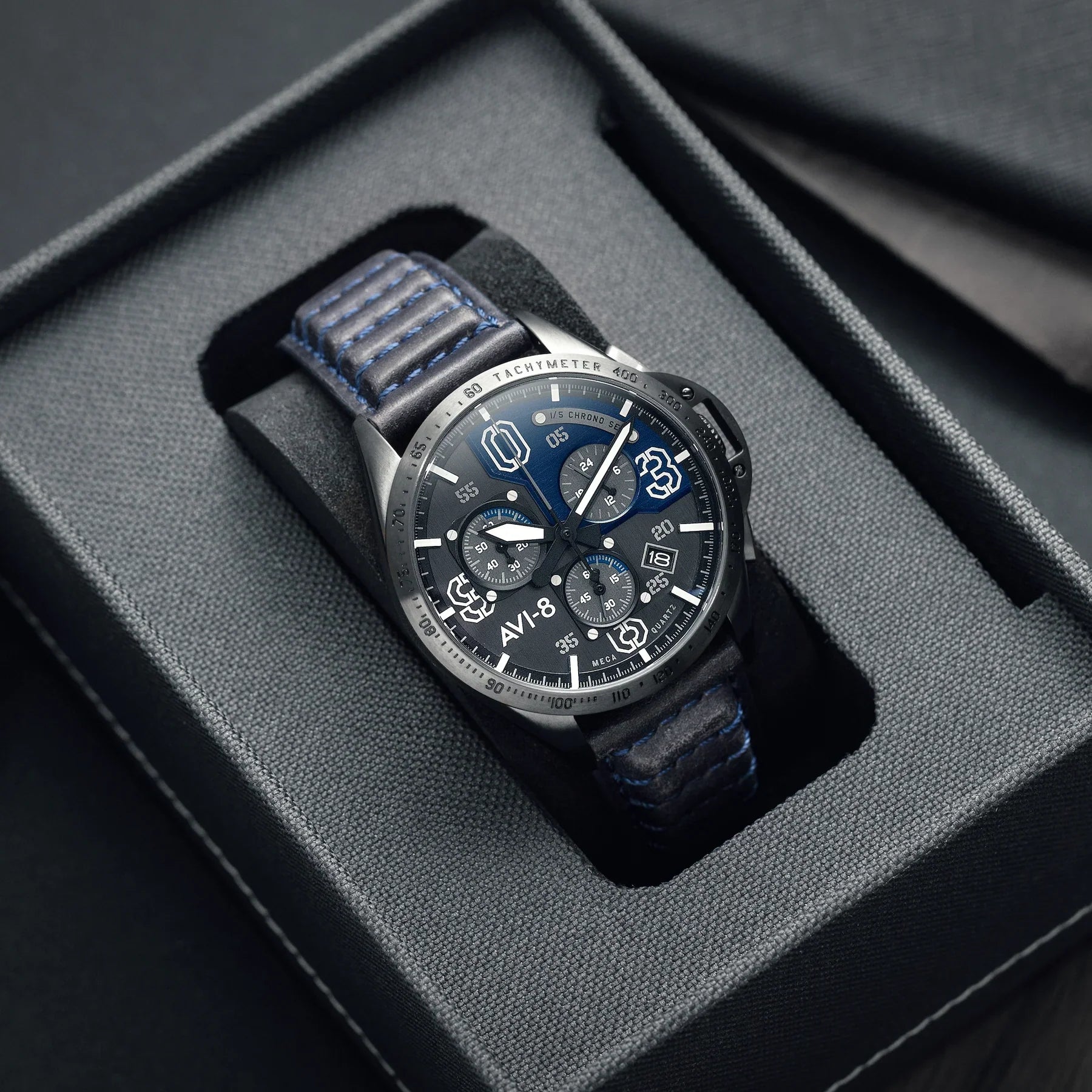 AVI-8 P-51 Mustang Blakeslee Chronograph Blue Dial Leather Watch