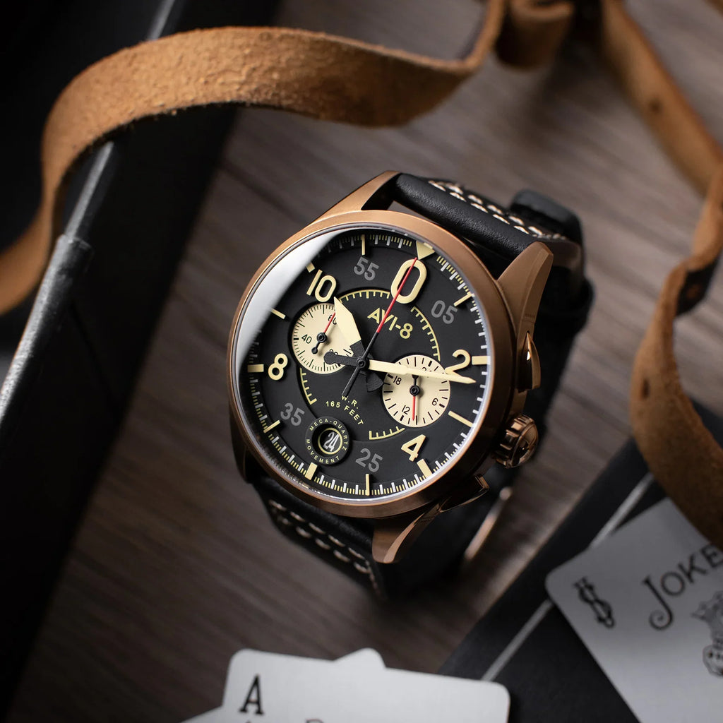 AVI-8 Spitfire Lock Chronograph Black Dial Bronze Case Watch