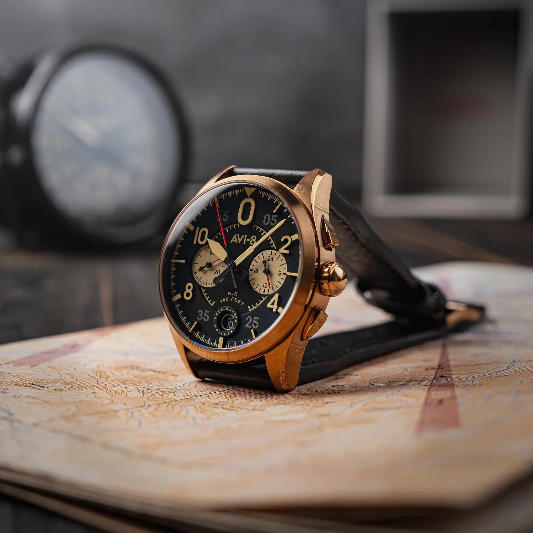 AVI-8 Spitfire Lock Chronograph Black Dial Bronze Case Watch