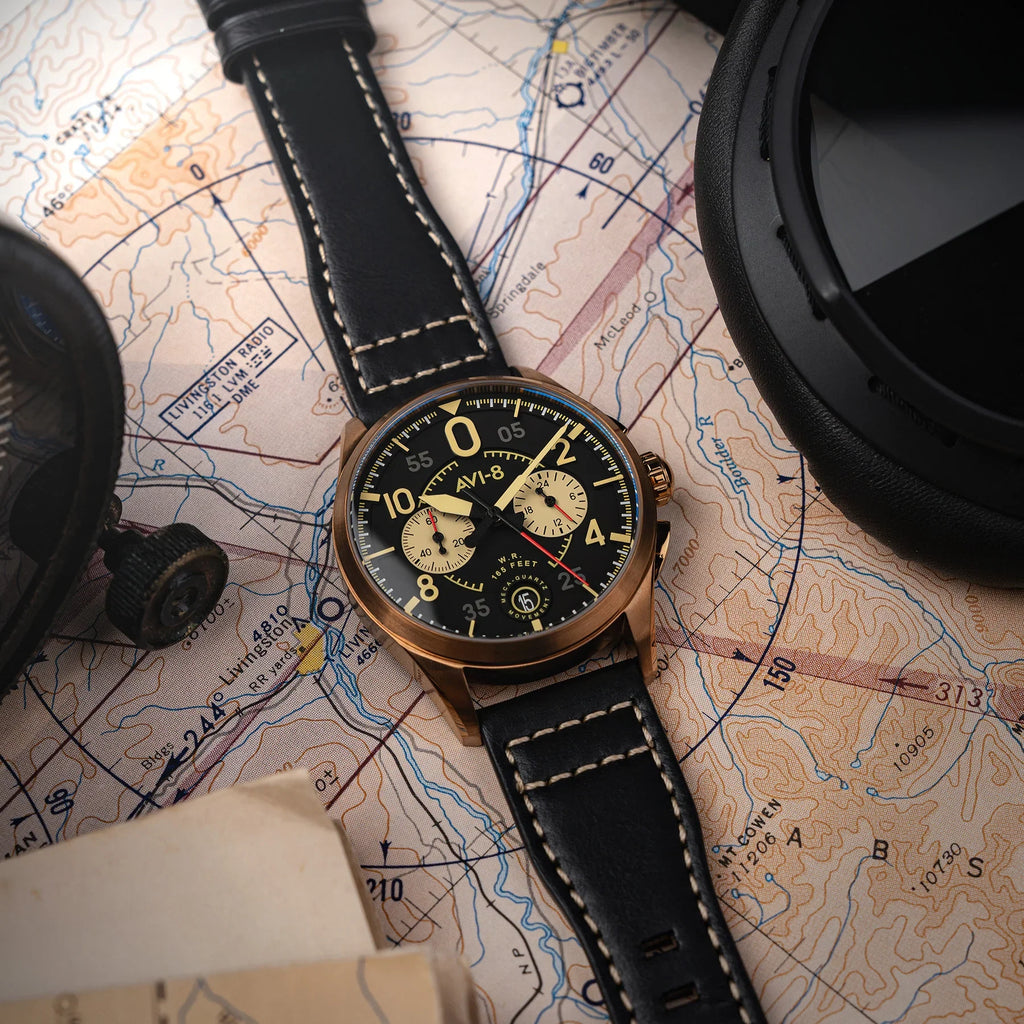 AVI-8 Spitfire Lock Chronograph Black Dial Bronze Case Watch