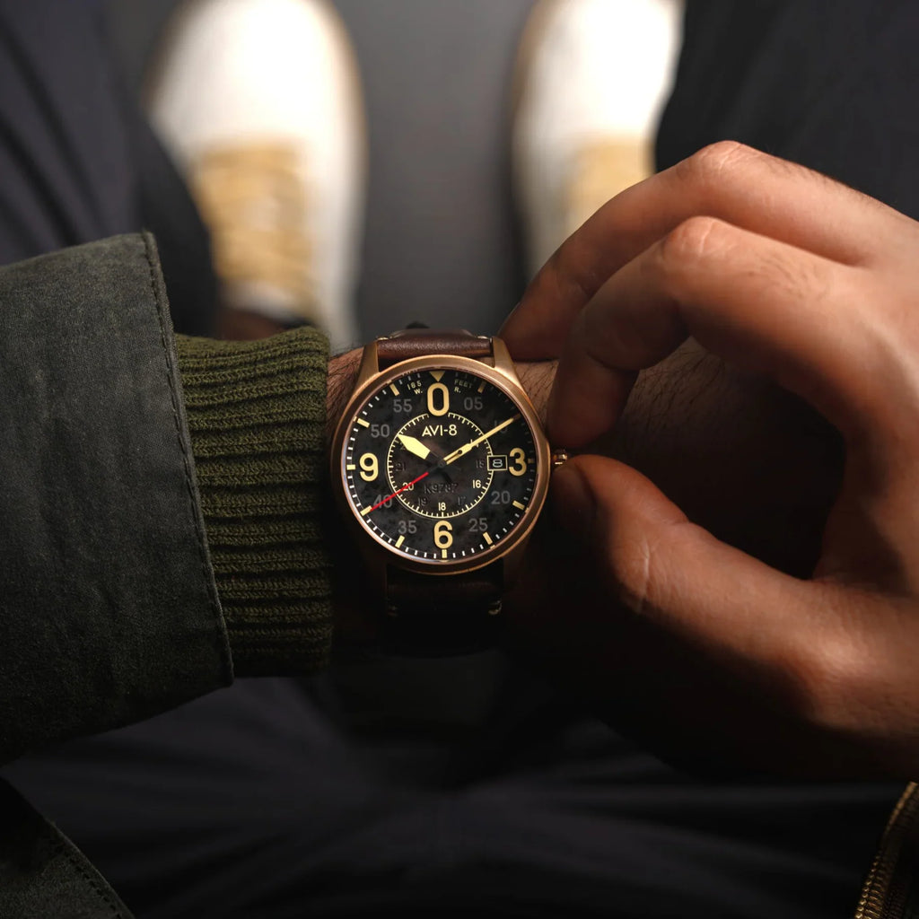 AVI-8 Spitfire Smith Bronze Black Dial Brown Strap Automatic Watch