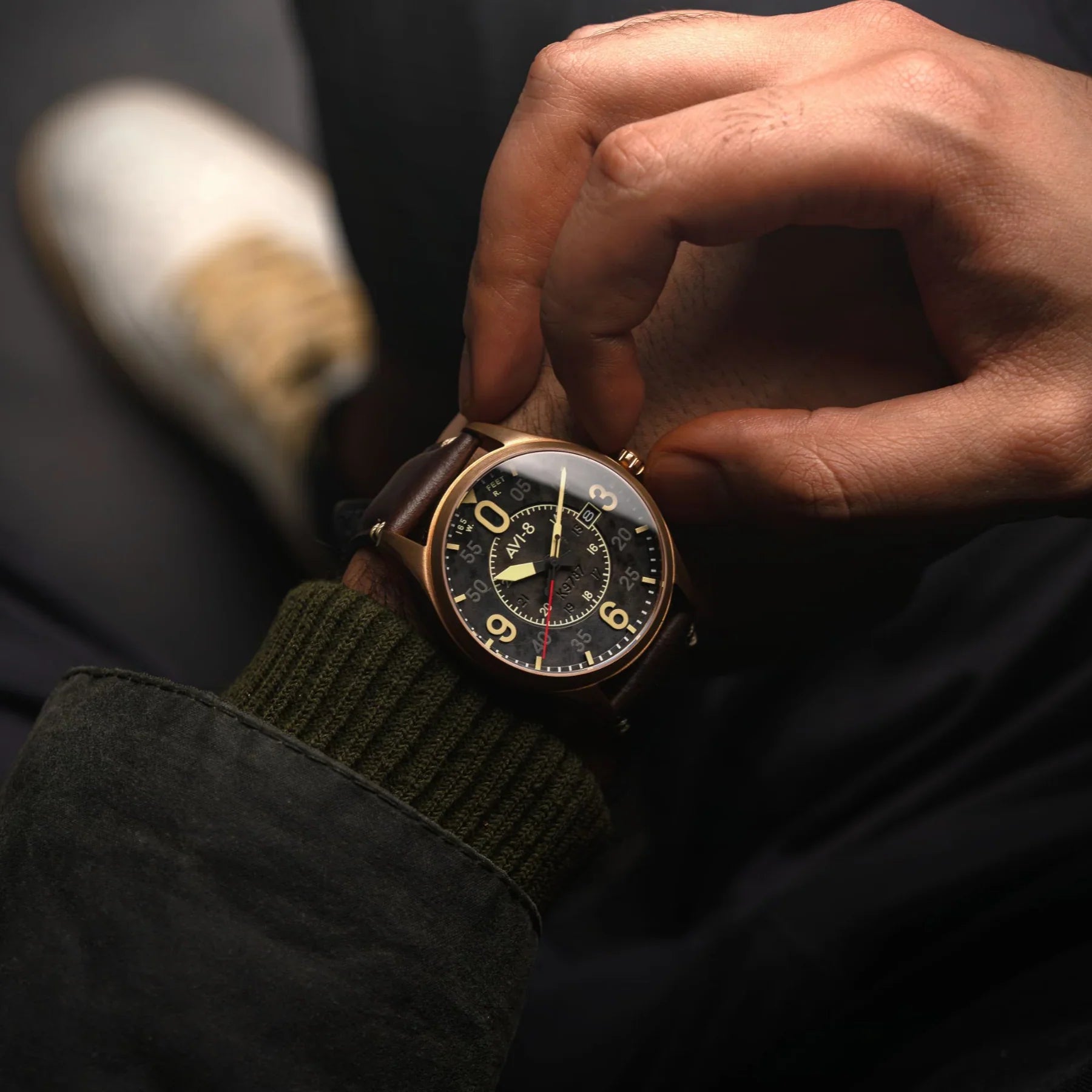 AVI-8 Spitfire Smith Bronze Black Dial Brown Strap Automatic Watch