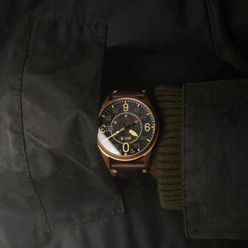 AVI-8 Spitfire Smith Bronze Black Dial Brown Strap Automatic Watch