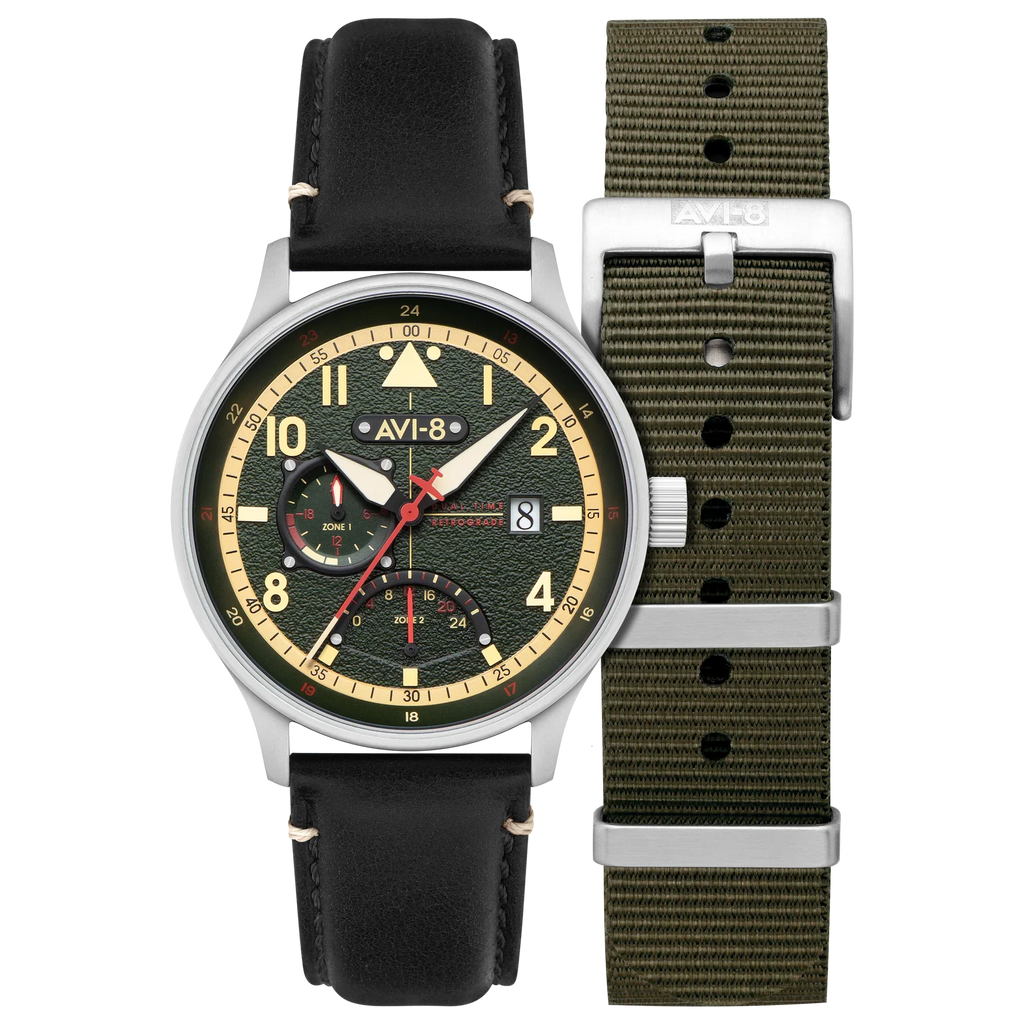 AVI-8 McKellar Dual Time Green Leather Watch