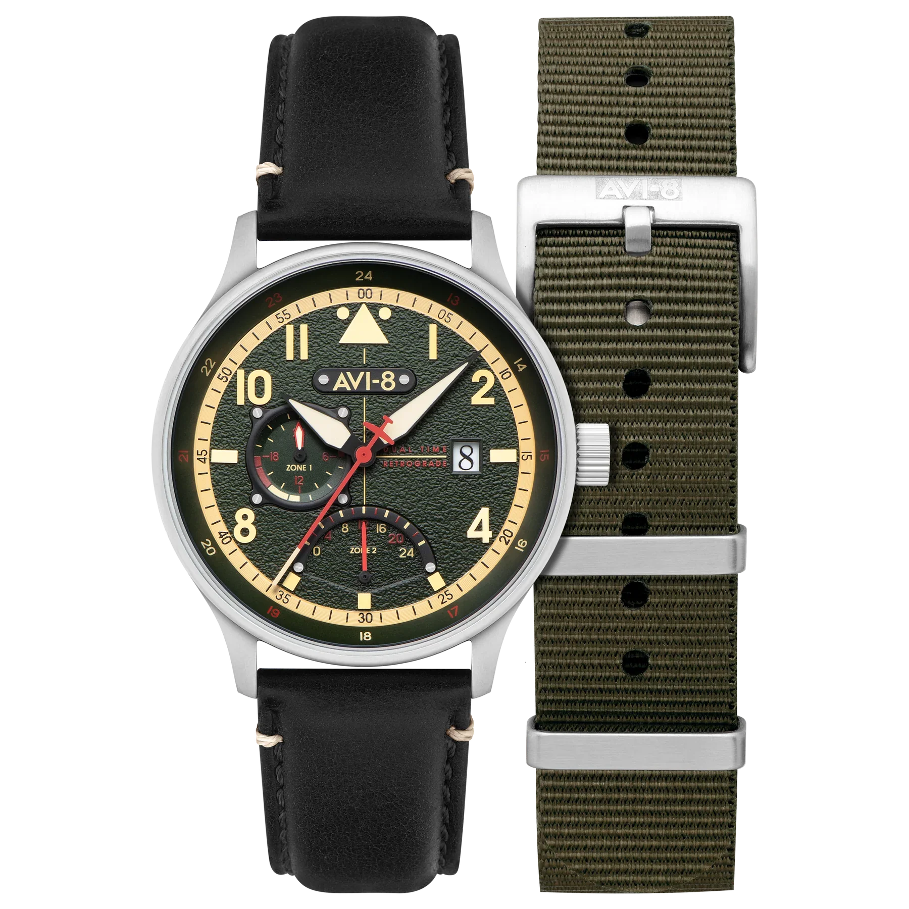 AVI-8 McKellar Dual Time Green Leather Watch