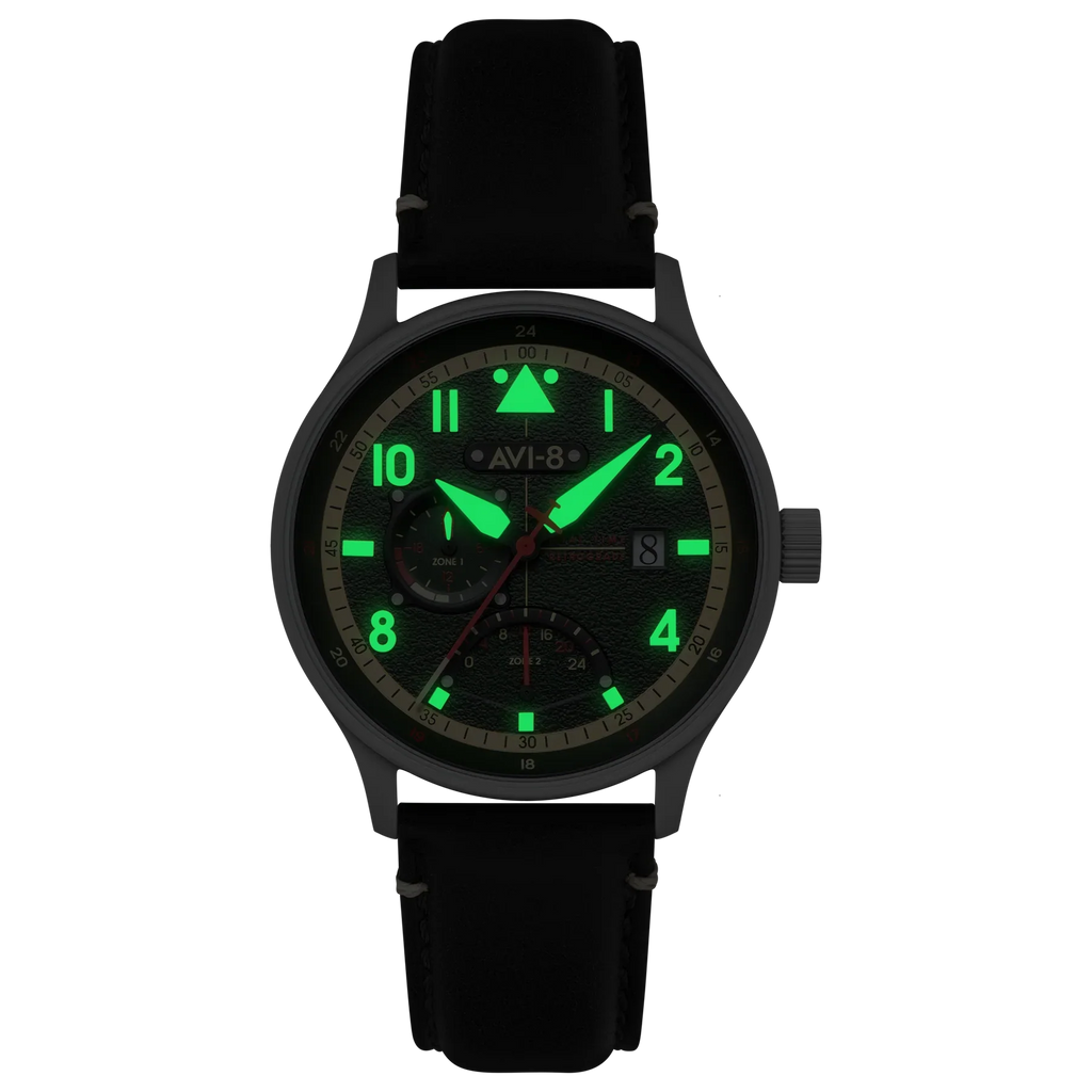 AVI-8 McKellar Dual Time Green Leather Watch