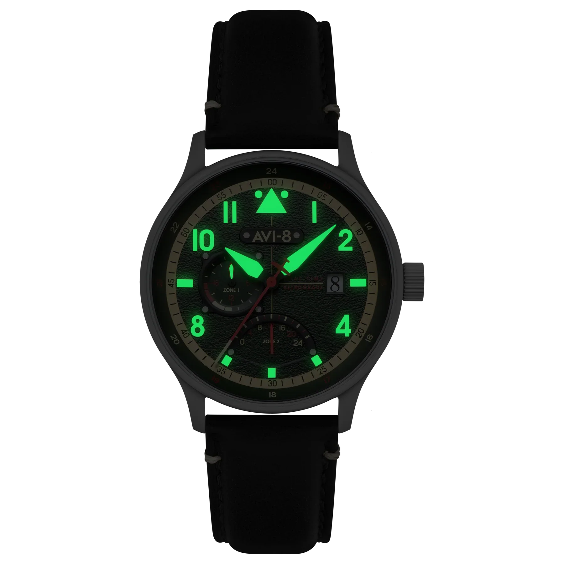 AVI-8 McKellar Dual Time Green Leather Watch