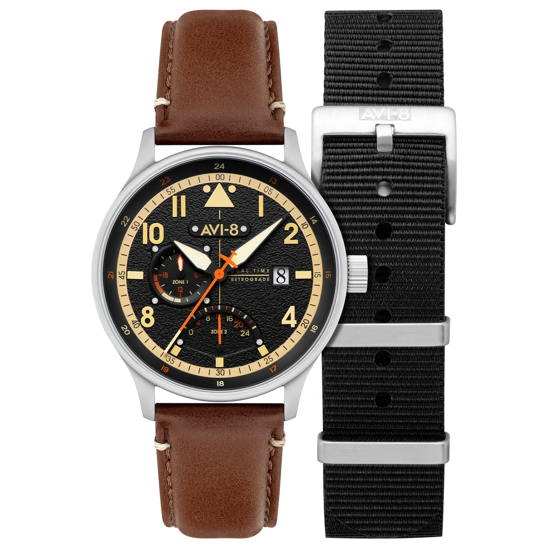 AVI-8 Hawker Hurricane McKellar Men's Black Brown Dual Time Watch