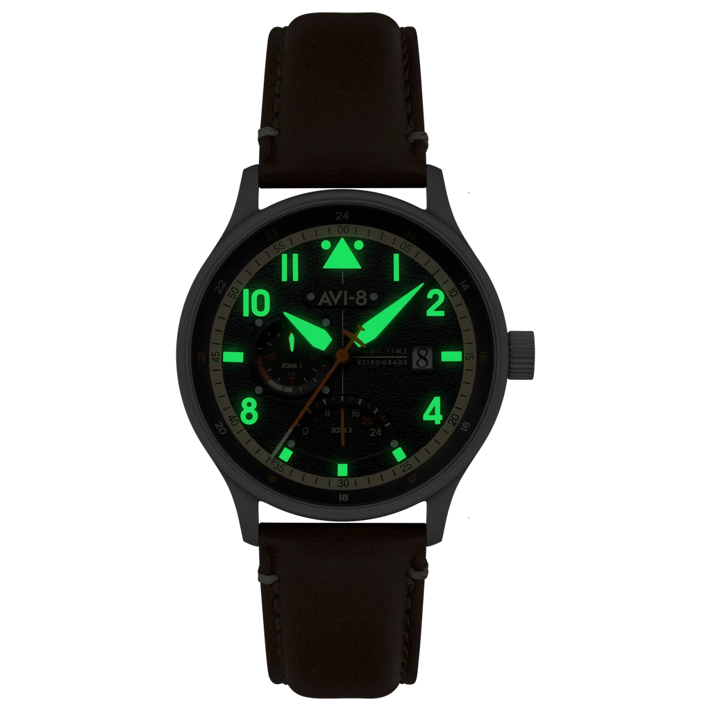 AVI-8 Hawker Hurricane McKellar Men's Black Brown Dual Time Watch