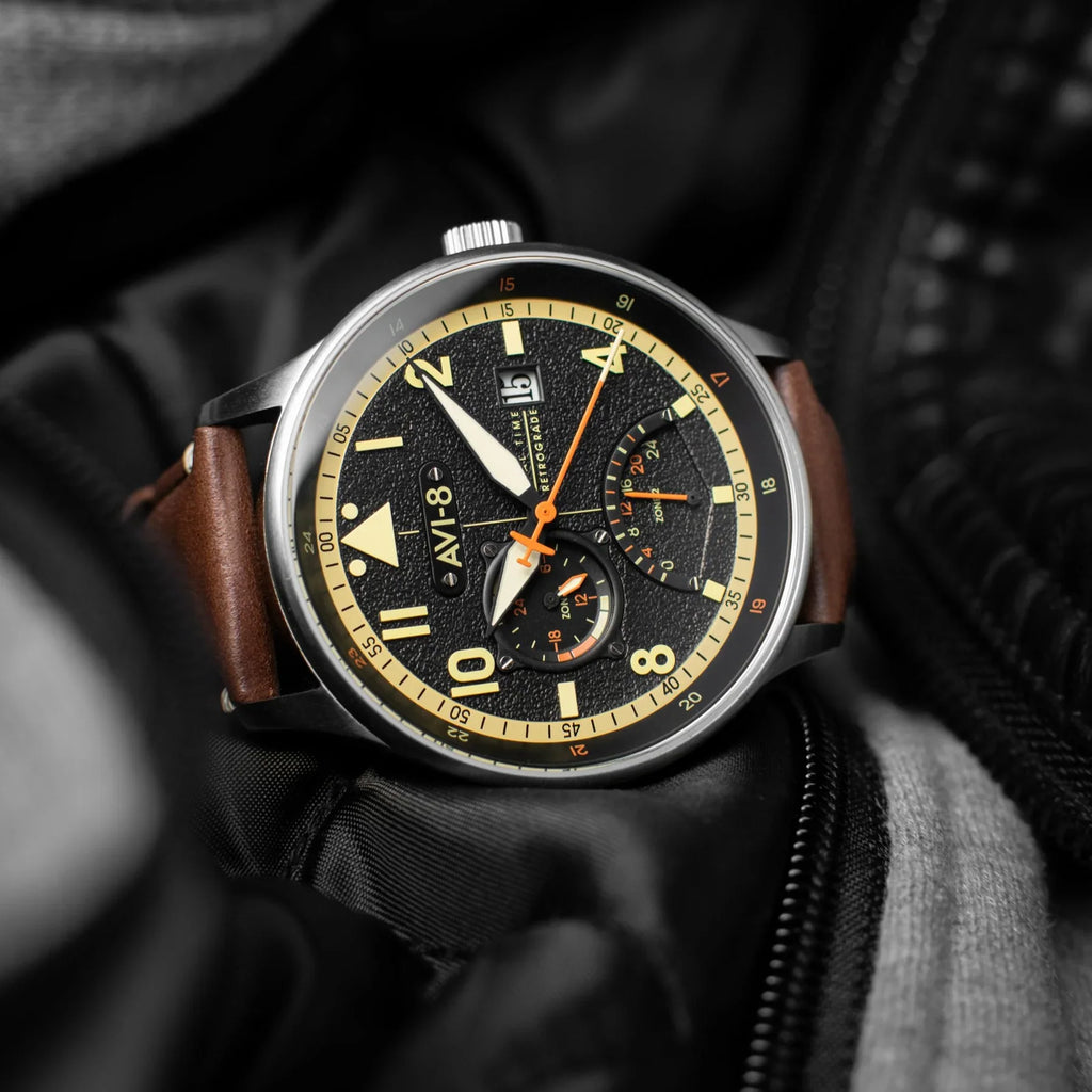 AVI-8 Hawker Hurricane McKellar Men's Black Brown Dual Time Watch