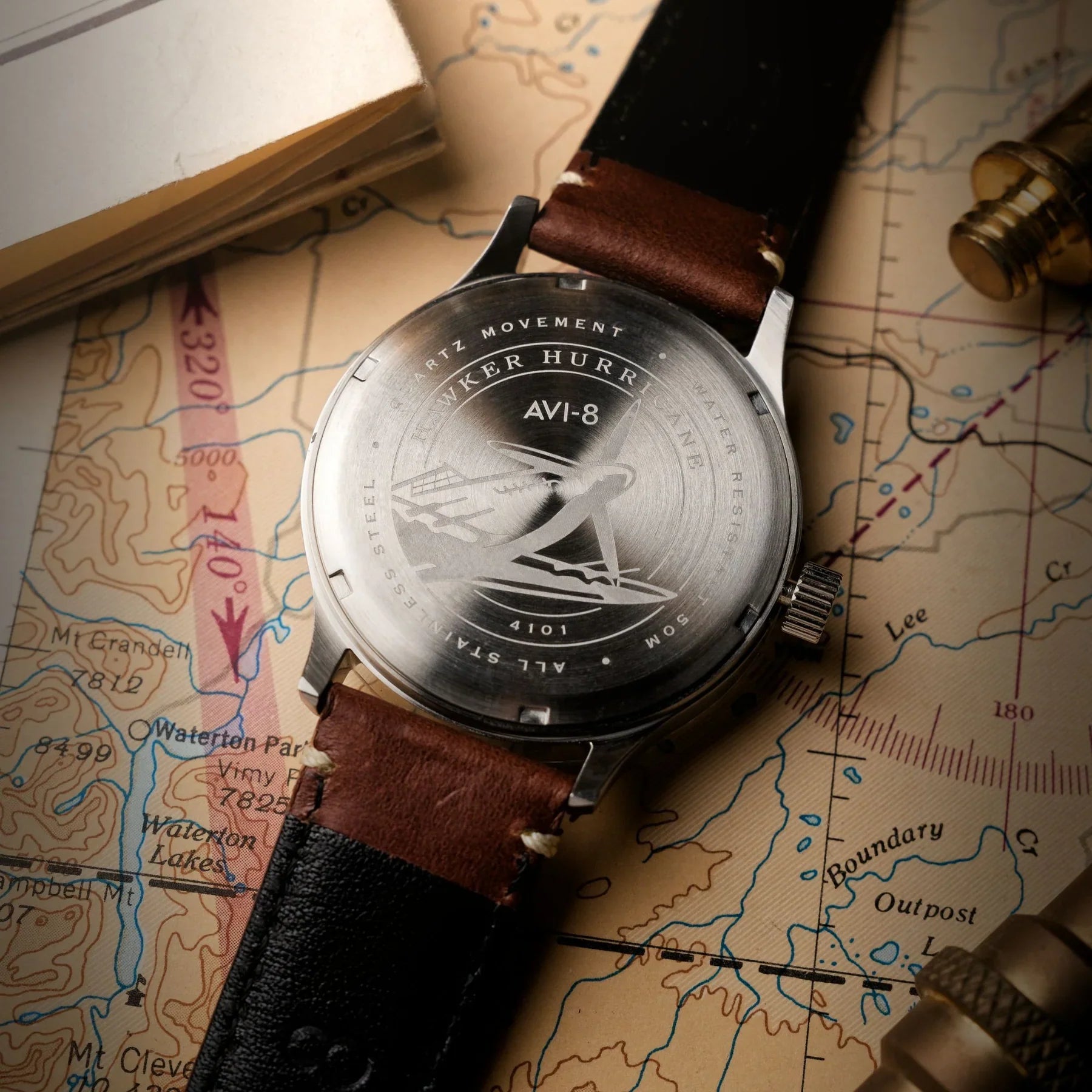 AVI-8 Hawker Hurricane McKellar Men's Black Brown Dual Time Watch