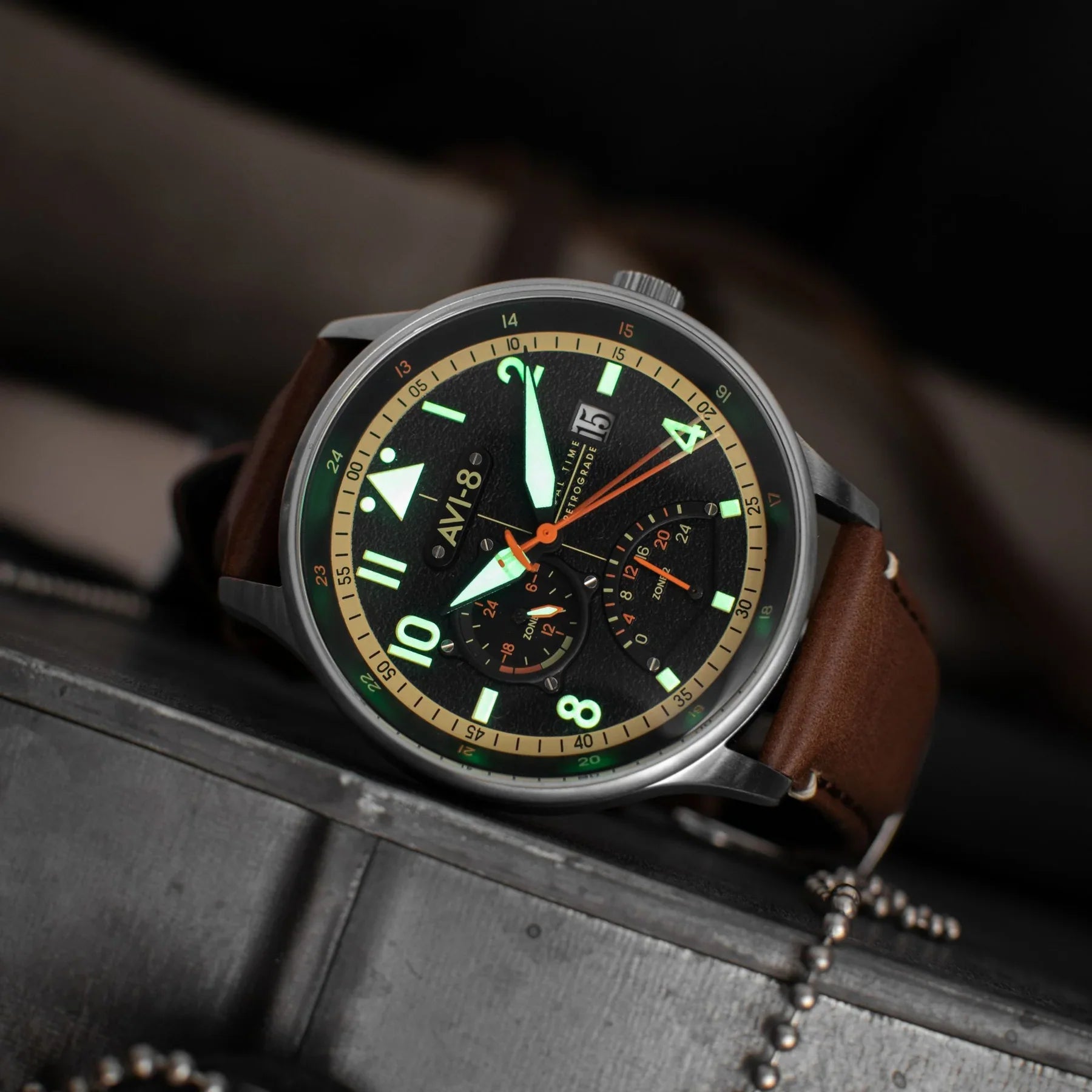 AVI-8 Hawker Hurricane McKellar Men's Black Brown Dual Time Watch