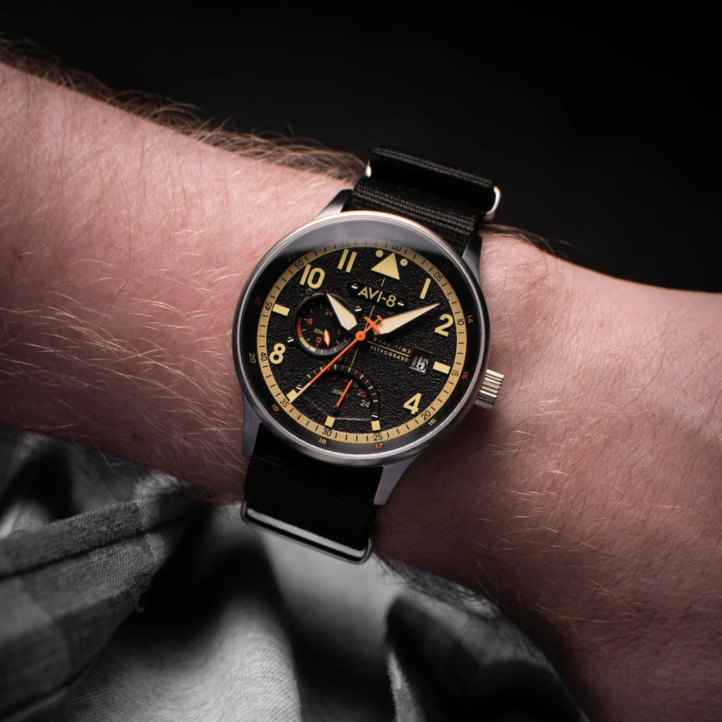 AVI-8 Hawker Hurricane McKellar Men's Black Brown Dual Time Watch