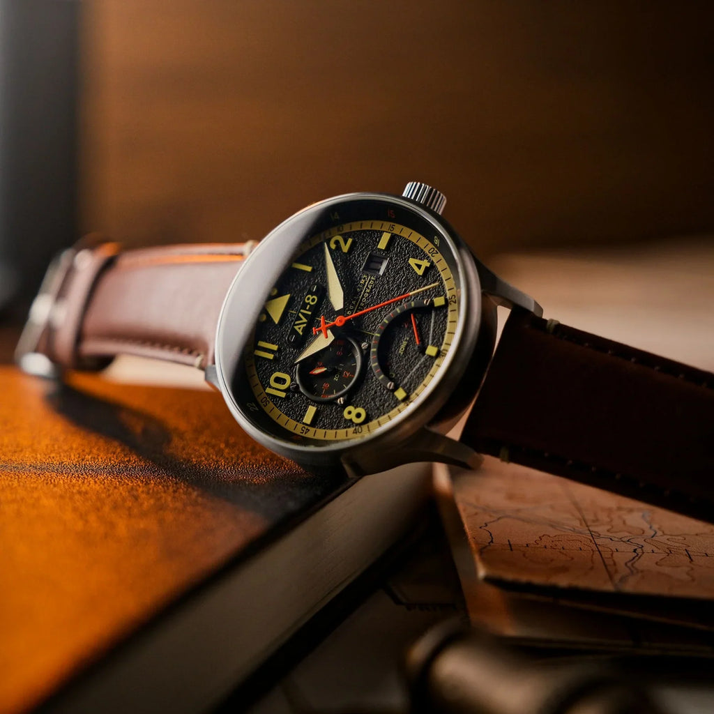 AVI-8 Hawker Hurricane McKellar Men's Black Brown Dual Time Watch