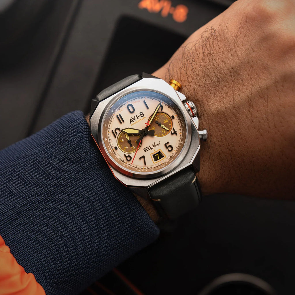 AVI-8 Bell X-1 Machbuster Beige Brown Chronograph Watch