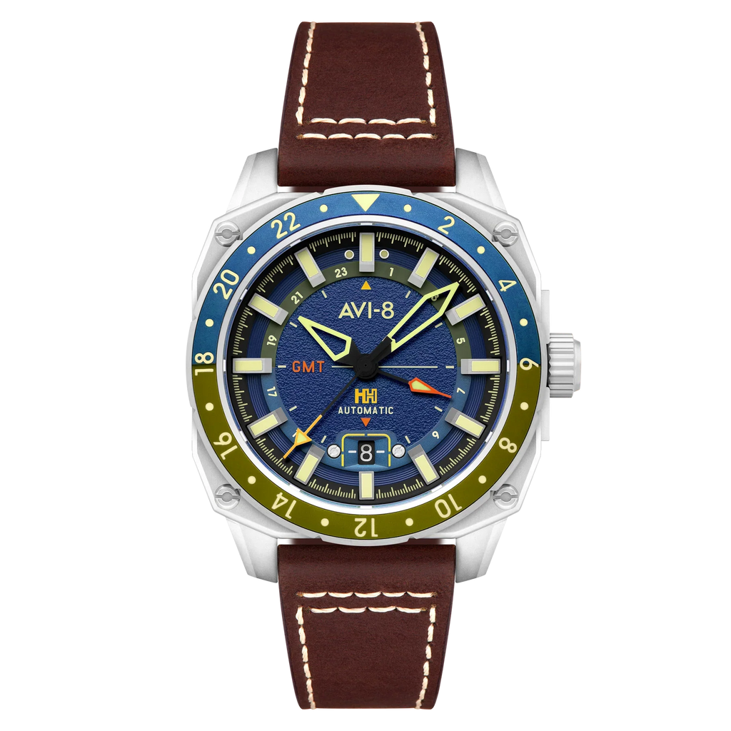 AVI-8 Hawker Hunter Atlas GMT Men's Blue Brown Automatic Watch